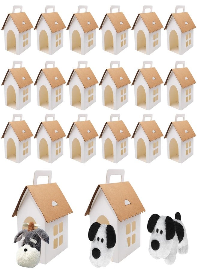 SnowTing 24 Pcs Dog Party Favor Boxes with Grid Window, Opening & Handle, Brown & White Color Scheme Blank Dog-House Foldable Treat Gift Boxes Paintable for Puppy Adoption Party, DIY Crafts, Birthday Decor - Image 1